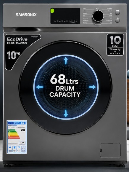 10kg Fully Automatic Front Load Washing Machine (BLDC Inverter Motor) - 68 Ltr Drum
